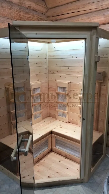 Трёхместная угловая инфракрасная сауна кабина из кедра с керамическими излучателями